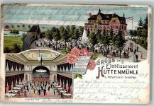 09337 O9270 Hohenstein-Ernstthal 1904 Lithographie Gasthaus Etablissement Hüttenmühle Ballsaal Garten