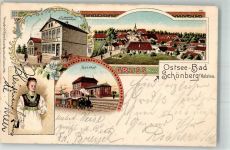 24217 W2306 Schönberg Holstein 1904 Lithographie Volkstracht Ackerbauschule Bahnhof Windmühle
