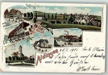 78554 W7209 Aldingen , Kr Tuttlingen 1901 Gebrauchsspuren Lithographie Wohn- u. Fabrikgebäude Hengstler Warengeschäft Hengstler Dampfbrauerei u. Gasthaus zur Rose Brauerei-Gasthaus zum Stern Erh. II- Fehlstelle + Stauchungen