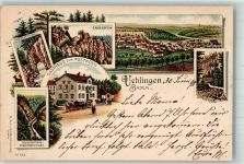 79777 W7899 Ühlingen 1898 Lithographie Gasthaus zum Posthorn Schluchttal Schwedenfelsen Falkenstein Allmuth Felsen