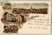 66578 W6685 Schiffweiler 1899 Lithographie Schwesternhaus Rathaus Apotheke Bahnhofstraße