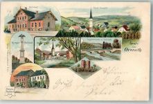51491 W5063 Overath , Bergisches Land 1898 Lithographie Kriegerdenkmal Aggerbrücke Bahnhof Turm-Ruinen