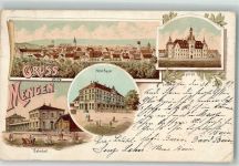 88512 W7947 Mengen , Württ 1897 Gebrauchsspuren Lithographie Krankenhaus Hotel Bayer Bahnhof