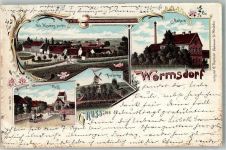39365 O3221 Wormsdorf 1900 Lithographie Hirschberg Windmühle Molkerei Dorfplatz