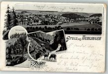 79777 W7899 Ühlingen 1900 Gebrauchsspuren Lithographie Mettmabrücke Schlüchttunnel Rehe