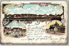 39164 O3101 Bottmersdorf 1901 Lithographie Gasthaus zum schwarzen Adler Dorfkirche