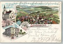 94513 W8351 Schönberg , Niederbay 1902 Lithographie Kirche Mädchen-Schule