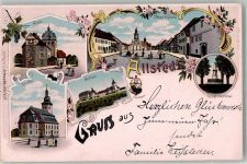 06542 O4702 Allstedt 1901 Lithographie Dom Kirche Schloss Marktplatz Stadtwappen Kriegerdenkmal