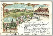 39365 O3220 Eilsleben 1900 Lithographie Bahnhof Kirche
