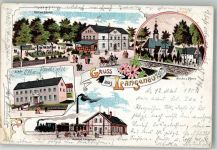 04746 O9291 Langenau b Rochlitz 1901 Lithographie Hotel am Bahnhof Bahnhof Schule Kirche Pfarrhaus