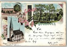 39365 O3221 Dreileben 1899 Lithographie Parkanlage Kirche