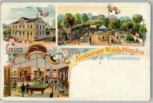 09669 O9262 Frankenberg , Sachs 1909 Lithographie Gasthaus Waldschlößchen Garten Billardsaal