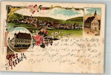 91171 W8547 Greding 1898 Lithographie Gerichtsgebäude Rathaus Rosenzweig