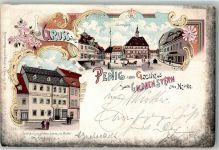 09322 O9294 Penig 1901 Lithographie Gasthaus zum Goldenen Stern Marktplatz