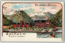 Balestrand Balholmen Lithographie Hotel Kviknes keine AK