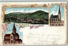 Weißstein Bialy Kamien 1901 Lithographie Ev. Kirche Kath. Kirche Hochwald