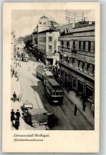 Litzmannstadt Lódz Foto AK Straßenbahn Auto Meisterhausstrasse
