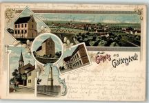 06268 O4241 Gatterstädt 1902 Lithographie Gasthaus zum weissen Ross St. Georg-Kirche Bürgerschule St. Petri.Kirche