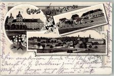 3900 Schwarzenau 1900 Lithographie Schloss Bahnhof Gasthaus