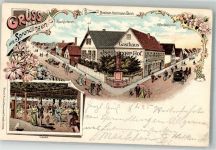 63303 W6072 Sprendlingen , Hess 1900 Lithographie Gasthaus Isenburger Hof Gartenlaube Offenbacherstraße Frankfurterstraße