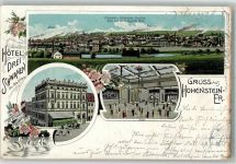 09337 O9270 Hohenstein-Ernstthal 1905 Lithographie Hotel Drei Schwanen Ballsaal Schwanenteich
