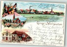 16356 O1298 Werneuchen 1898 Lithographie Zwerge Wappen Radfahrer-Bundeshotel zum schwarzen Adler