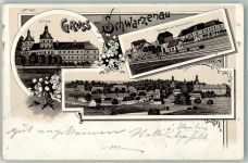 3900 Schwarzenau 1899 Lithographie Schloss Bahnhof Gasthaus