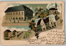 04618 O7402 Langenleuba-Niederhain 1904 Gebrauchsspuren Lithographie Gasthaus Hoffmann Herrenhaus Bahnhof