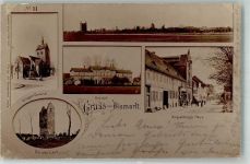 39629 O3592 Bismark Altmark 1899 Gebrauchsspuren Frühe Foto AK Kriegerdenkmal Alte Laus Bahnhof Haus Kreyenberg