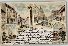 39629 O3592 Bismark Altmark 1902 Gebrauchsspuren Lithographie Hotel Wolf Goldene Laus Breite Straße