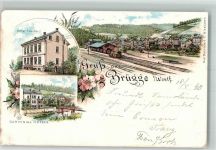 58507 W5880 Brügge , Westf 1898 Lithographie Bahnhof Hotel Tasche Hotelgarten Bahnpost Hannover Zug 1133
