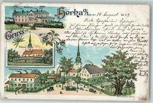 02923 O8922 Horka , OL 1903 Gebrauchsspuren Lithographie Warenhaus Prox Bahnhof Dorfplatz Erh. II-Stauchung