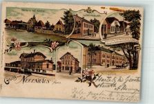 49828 W4458 Neuenhaus , Dinkel 1901 Lithographie Mühle Ref. Kirche Bahnhof Post Amtsgericht Verwaltungsamt