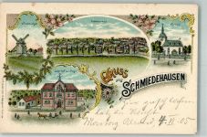 99518 O5321 Schmiedehausen Lithographie Windmühle Gasthaus zur Post Dorfkirche
