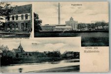 06804 O4406 Muldenstein 1909 - Geschäftshaus Liesche Papierfabrik Kirche