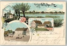 04603 O7401 Wilchwitz 1900 Gebrauchsspuren Lithographie Gasthaus Schulhaus Dorfkirche