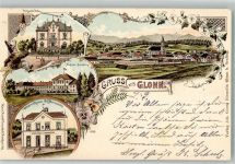 85625 W8019 Glonn , Kr Ebersberg, Oberbay 1900 Lithographie Warenhaus Birmelin Schloß Zinneberg Postgarten-Villa Zwerge
