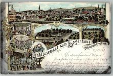 09337 O9270 Hohenstein-Ernstthal 1898 Gebrauchsspuren Lithographie Etablissement zum Logenhaus Speisesaal Ballsaal Gartenwirtschaft