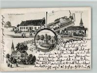 39435 O3251 Wolmirsleben 1902 Lithographie Bahnhof Gasthaus zum goldenen Stern Ev. Kirche Kaiserdenkmal