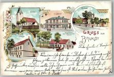 39240 O3301 Brumby b Schönebeck, Elbe 1899 Lithographie Schloss Schule Gasthaus zur Weintraube