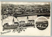 51580 W5226 Denklingen , Oberberg Kr 1917 Lithographie Gemeindehaus Ev. Kirche Überführungsbrücke Pastorat Kath. Kirche