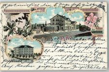 03253 O7981 Lugau , NL 1903 Lithographie Bahnhof Wappen Schulhaus