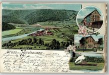 35232 W3563 Herzhausen b Gladenbach 1902 Lithographie Forsthaus Gasthaus Best Bahnhof