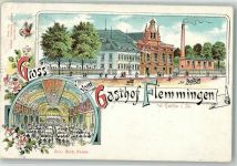 04746 O7302 Flemmingen b Döbeln 1914 Gebrauchsspuren Lithographie Gasthaus Flemmingen Speisesaal