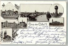 39240 O3310 Calbe 1897 Lithographie Vorläufer Druck um 1890 Wasserturm Kais. Post Rathaus Bartelshof