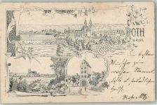 89284 W7914 Roth a d Roth 1898 Lithographie Vorläufer Druck um 1890 Klosterkirche Stadttor