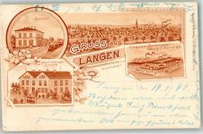 63225 W6070 Langen in Hessen 1899 Lithographie Cognac-Brennerei Scherer & Co Bahnhof Haushaltungsschule