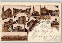 91413 W8530 Neustadt a d Aisch 1898 Lithographie Vorläufer Druck um 1890 Kgl. Rentamt Ev. Kirche Wilhelmstraße Nürnberger Tor Kgl. Forstamt