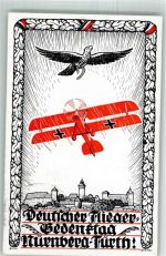 W8500 Nürnberg Deutscher Fliegergedenktag Rotes Doppeldecker roter Baron Flugzeug sign. Emil Stahl Festkarte + SST Flugtag 1924 Künstlerkarte