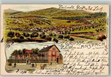 61267 W6392 Anspach , Taunus 1907 Lithographie Gasthaus Zeitz am Bahnhof Bahnpost Homburg